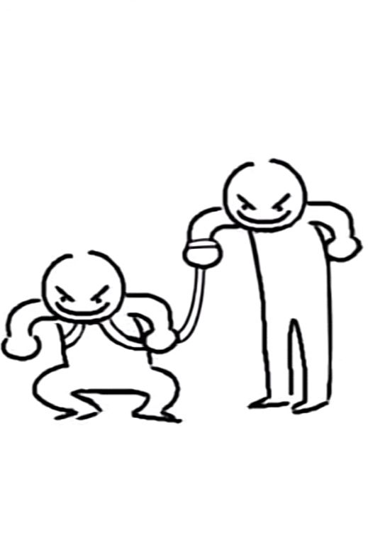 a drawing of a person holding the hand of another person's head and looking at them