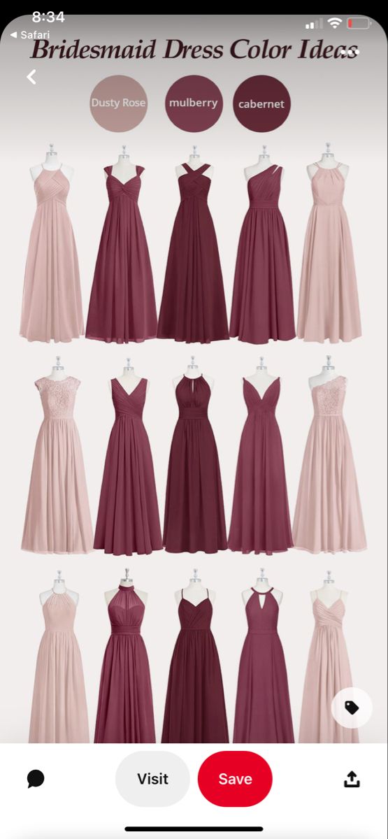 the bridesmaid dress color guide is displayed on an iphone screen, with several different colors