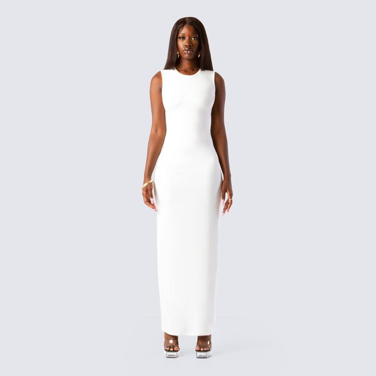 A little white dress is the new essential 🤍Sleek, and slim fitting. Made for angels like you 😇 Sleek White Bodycon Dress, White Sleeveless Stretch Midi Dress, White Bodycon Evening Dress, Classic White Maxi Dress For Party, Elegant White Stretch Bodycon Dress, White Stretch Elegant Bodycon Dress, Elegant Stretch White Bodycon Dress, Sleek White Fitted Dress, White Fitted Mini Dress With Flattering Silhouette