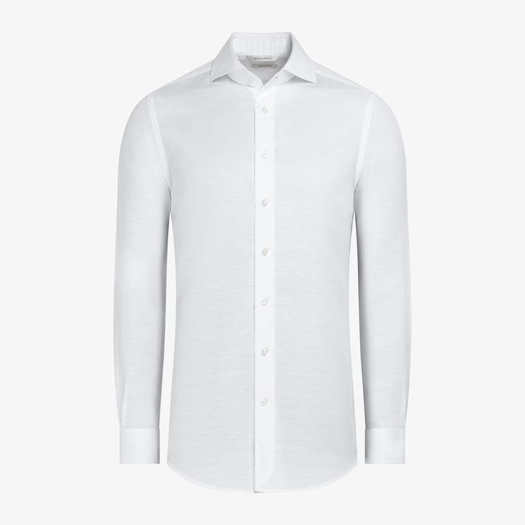 This casual white
  extra slim fit shirt features a single cuff and curved cutaway collar that
  keeps it versatile, comfortable, and timeless. White Long Sleeve Luxury Dress Shirt, Luxury White Long Sleeve Dress Shirt, Luxury White Shirt With Fold Down Collar, Timeless White Shirt With Fold Down Collar, Tailored White Long Sleeve Tops, Modern White Long Sleeve Dress Shirt, Luxury White Cotton Dress Shirt, Timeless White Business Shirt, Timeless White Semi-formal Shirt