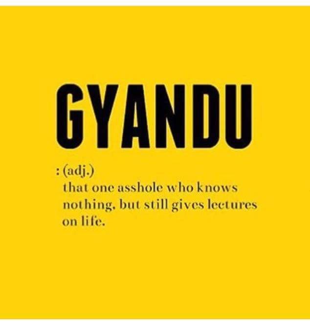 the words gyandu are written in black on a yellow background