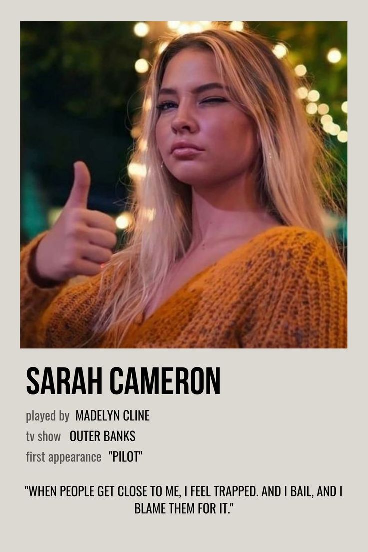 a woman giving the thumbs up sign in front of her is an ad for sarah cameron