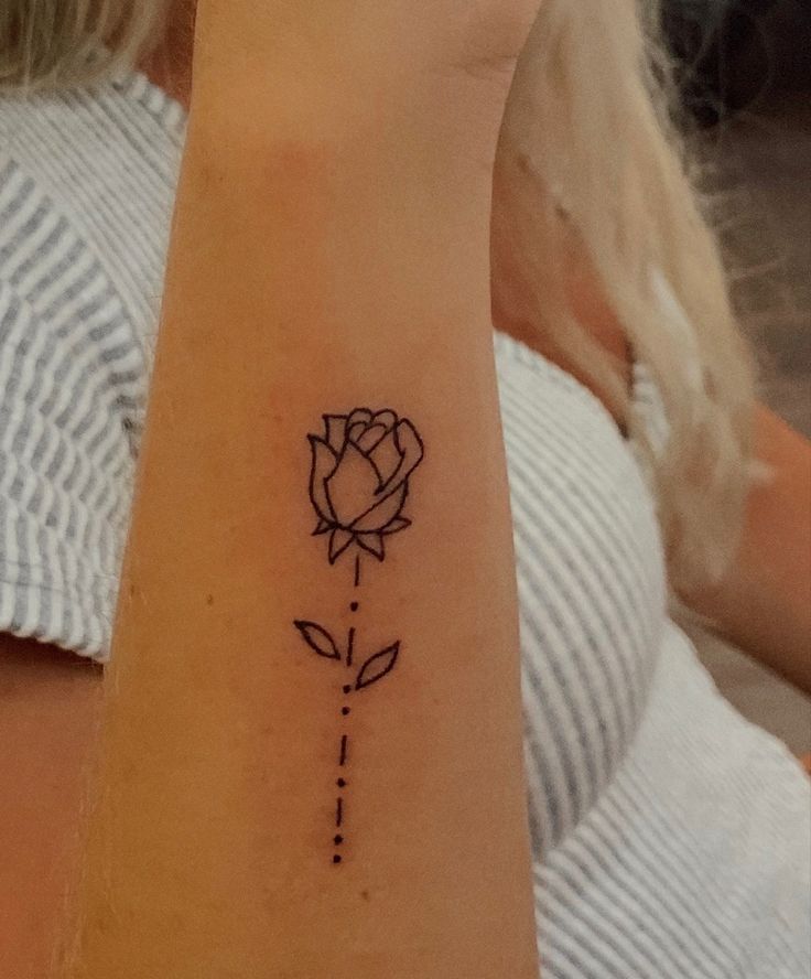 a woman's wrist tattoo with a rose on it