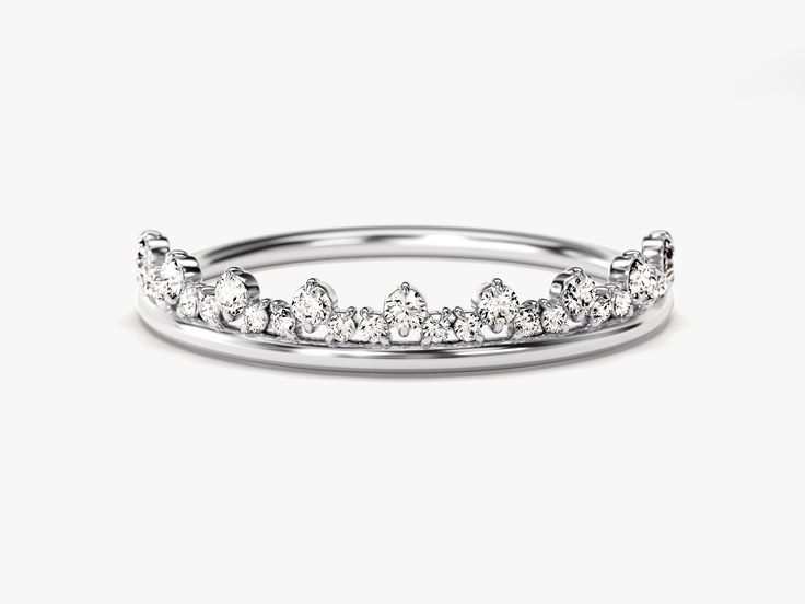 This beautifully crafted diamond crown ring is sure to shine with its brilliant accents and superb craftsmanship. With its special setting and high-quality materials, its sparkling diamond details will make the perfect statement. DETAILS: --Size Range: 2 US - 11 US--Weight (in 14k Gold): ~ 1.28 grams for Size 6.5 (Depends on the size)--Gold Kt Options: 14k and 18k--Color Options: Yellow Gold, Rose Gold and White Gold--Gemstone: Diamond--Diamond Cut: Round--Number of Stones: 27--Diamond Size: 9 x Elegant Wedding Rings With Round Crown, Formal Crown Design Diamond Ring With Cubic Zirconia, Elegant Formal Diamond Ring With Crown Shape, Elegant Formal Diamond Ring With Crown Design, Classic Diamond Ring With Crown Design For Formal Occasions, Elegant Crown Design Diamond Ring For Formal Occasions, Elegant Crown Design Round Rings, Formal Fine Jewelry Rings With Crown Design, Classic Formal Diamond Ring With Crown Design