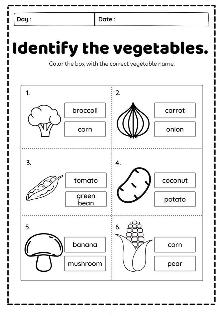 the worksheet for identifying vegetables