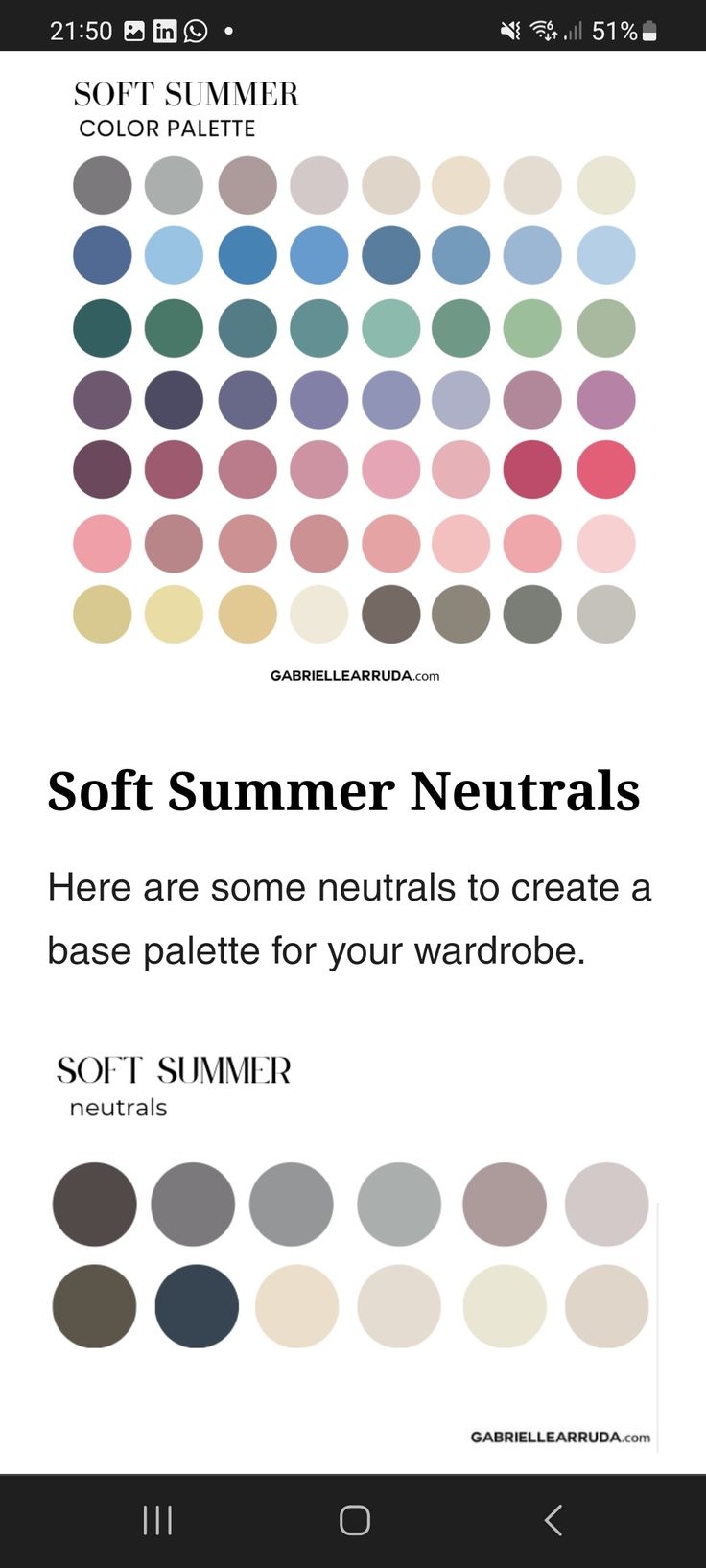 an iphone screen with the text soft summer neutrals here are some neutrals to create a base palette for your wardrobe