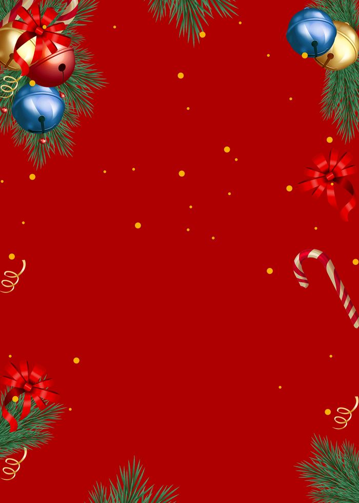 a red background with christmas decorations and candy canes