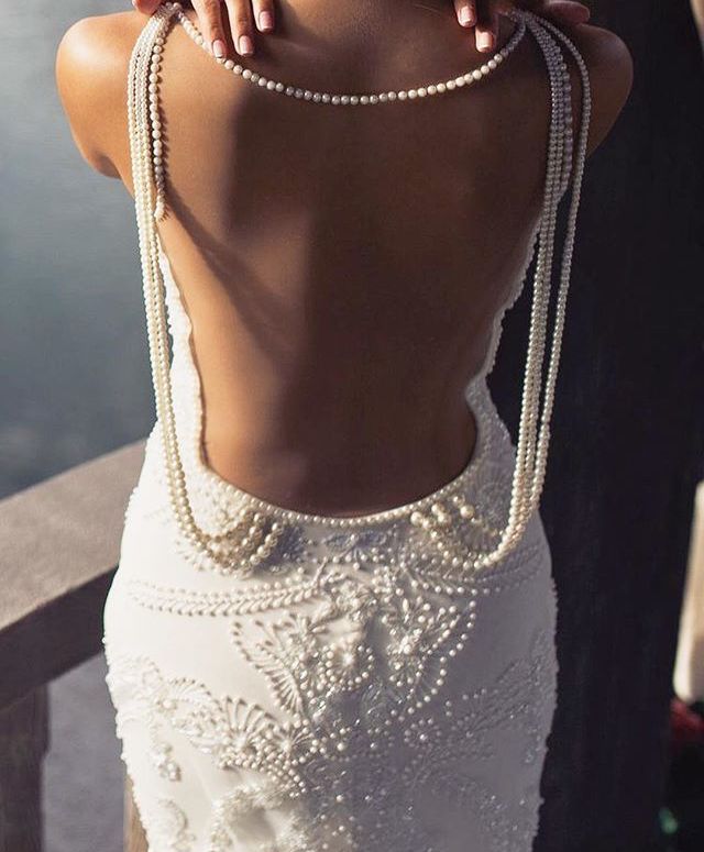 Pearl Strap Dress, Pearl Dress, Prom Looks, Backless Top, New Wedding Dresses, Pearl Chain, Strap Dress, Gossip Girl, Dress Backs