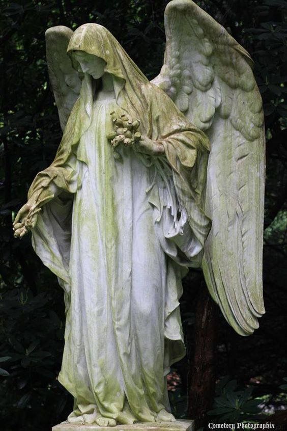 an angel statue in the middle of a park