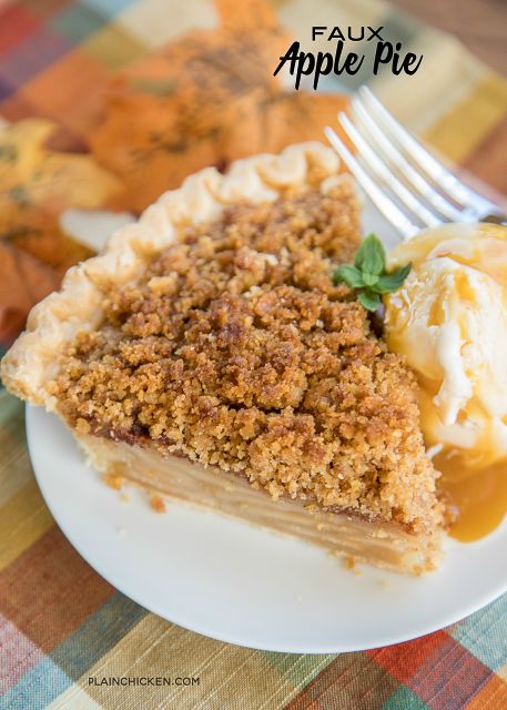 a piece of pie on a plate with ice cream