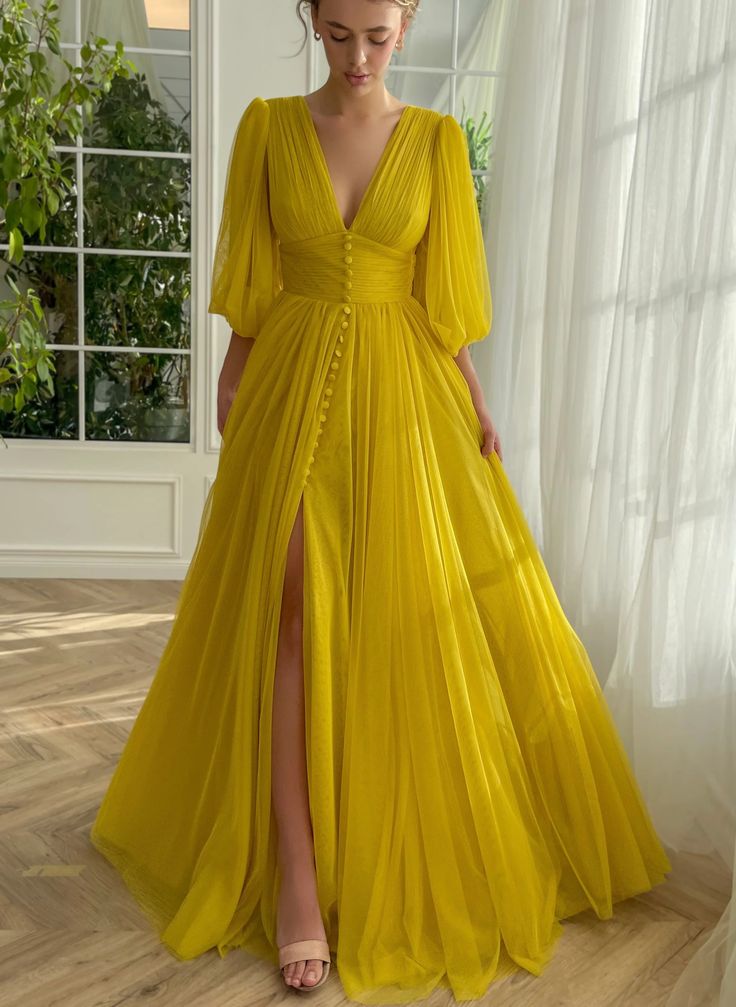 Starlight Draped Gown | Teuta Matoshi Trendy Dresses 2024 Party, Teuta Matoshi, Yellow Evening Dresses, Draped Gown, Outfit References, Wedding Dresses Uk, Asian Bridal Dresses, Instagram Collage, Drape Gowns