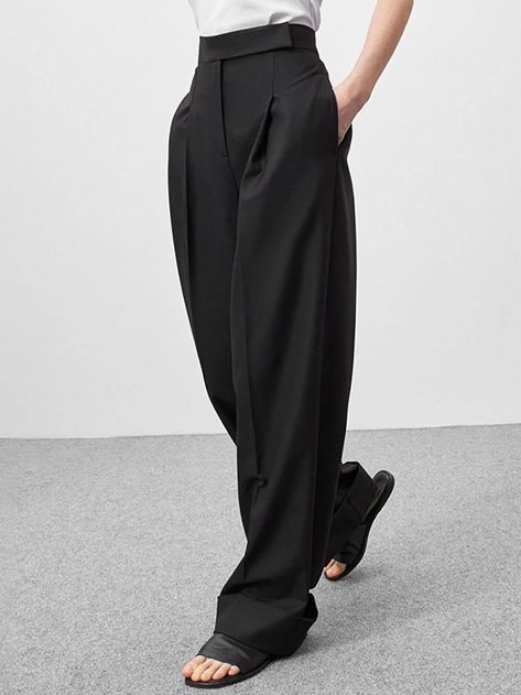 Upgrade your wardrobe with these stunning Black High-Waisted Floor-Length Wide Leg Pants. These pants combine style and comfort seamlessly, making them perfect for both casual and formal occasions.The high-waisted design not only adds a fashionable touch but also offers a flattering silhouette that elongates your legs. Made from high-quality materials, these pants are soft, breathable, and comfortable to wear all day long.The wide-leg cut adds a touch of elegance and sophistication to your outfit. Whether you pair them with a tucked-in blouse, a fitted blazer, or a casual tee, these pants will elevate your look effortlessly.Size Chart : SIZE PANT LENGTH HIPS WAIST INCH CM INCH CM INCH CM S 45? 114 39? 100 25? 64 M 45? 115 41? 104 27? 68 L 46? 116 43? 108 28? 72 Baggy High-waisted Wide Leg Pants For Work, Baggy High-waisted Pants For Work, Baggy Wide-leg Dress Pants For Workwear, Spring Formal Wide Leg Pants, Trendy High Waist Wide Leg Formal Pants, Trendy High Waist Wide Leg Pants For Formal Occasions, Solid Color Straight Dress Pants For Business Casual, Baggy Ankle-length Dress Pants For Work, Baggy Solid Pants For Business Casual