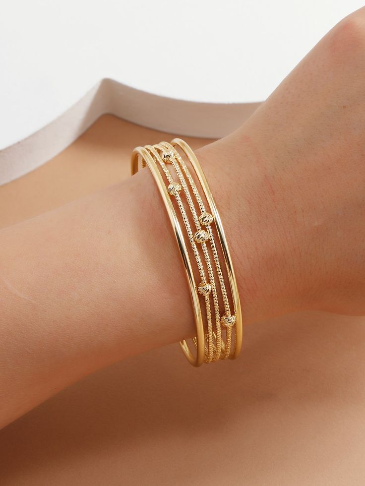 Gold Elegant   Iron  Bangle Embellished   Jewelry Elegant Gold Bangles, Beaded Gold Bracelet, Gold Bangle Jewelry, Solid Gold Bangle Modern, Ladies Bangles Gold, Modern Gold Bangle, Good Bangles Design, Patla Bangles Gold, Gold Bangles Design Daily Wear Latest