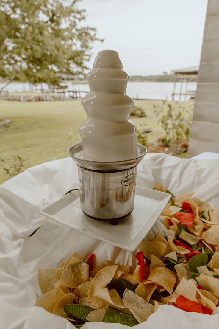 a pile of chips sitting on top of a table