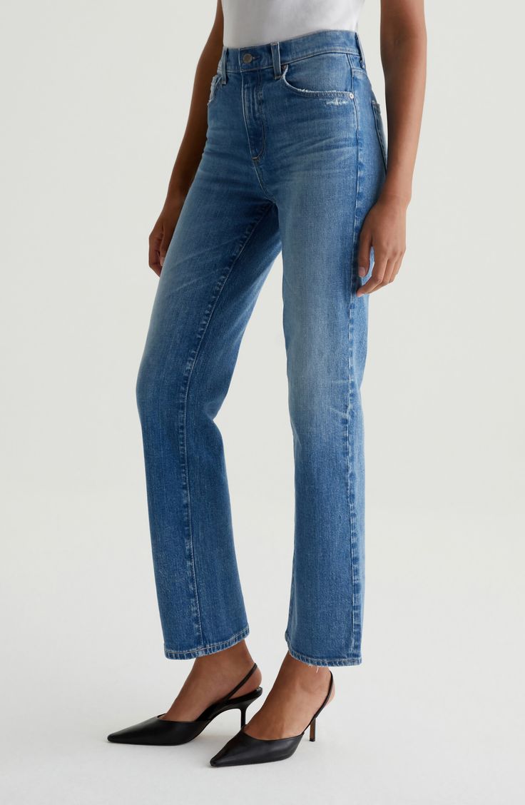 Keep it classic in easy-fitting straight-leg jeans made from premium Italian stretch denim and slightly distressed at the edges for lived-in style. 29 1/2" inseam; 16" leg opening; 10 1/4" front rise; 14" back rise (size 29) Zip fly with button closure Five-pocket style 98% cotton, 2% elastane Machine wash, tumble dry Imported Classic Medium Wash Flare Jeans With Straight Fit, Classic Rigid Denim Flare Jeans, Relaxed Fit Straight Flare Jeans With Frayed Hem, Classic Light Wash Flare Jeans With Straight Leg, Classic Light Wash Straight Fit Flare Jeans, Light Wash Flare Jeans With Straight Hem, Straight Fit Medium Wash Jeans, Relaxed Fit Straight Jeans With Frayed Hem, Straight Jeans With Frayed Hem In Relaxed Fit