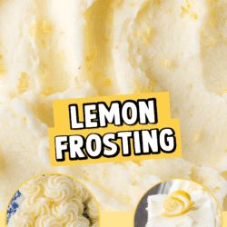 lemon frosting is shown with the words lemon frosting in front of it and below