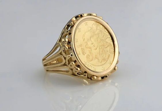 Gold Coin Jewelry, Gold Coin Ring, Ancient Coin Jewelry, Ladies Rings, Canoga Park, Modern Gold Jewelry, Mom Ring, Coin Design, Gold Rings Fashion