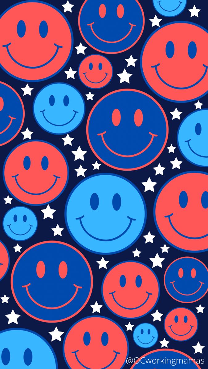 a group of smiley faces with stars in the background on a blue and red background