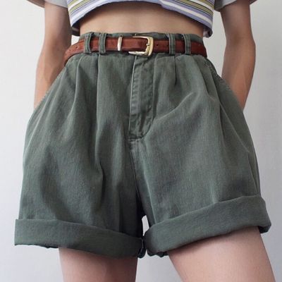 SHORTS / SKIRT / PANTS / LEGGINGS · SO FUN MART · Online Store Powered by Storenvy Summer Khaki Cotton Shorts, Retro Cotton Bottoms With Built-in Shorts, Green High-waisted Cotton Jean Shorts, Green High-waisted Cotton Shorts, Green Cotton Jean Shorts, Summer High Waist Cotton Shorts, Green Casual Jean Shorts, Green Shorts With Belt Loops, Casual Green High-waisted Shorts