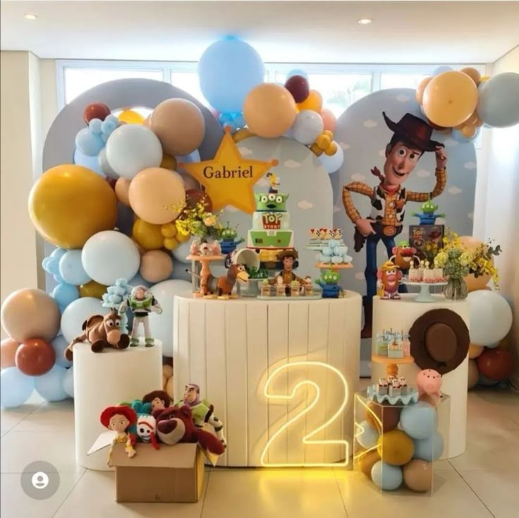 a birthday party with balloons and decorations