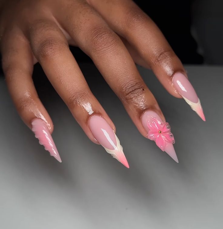 Pink Acrylic Nails Stiletto, Pink Stiletto Nails Designs, Pretty Stiletto Nails, Pink Nails Stiletto, Cute Stiletto Nails Designs, Nail Designs Stiletto, Chrome Stiletto Nails, Stiletto Acrylic Nails, White Stiletto Nails