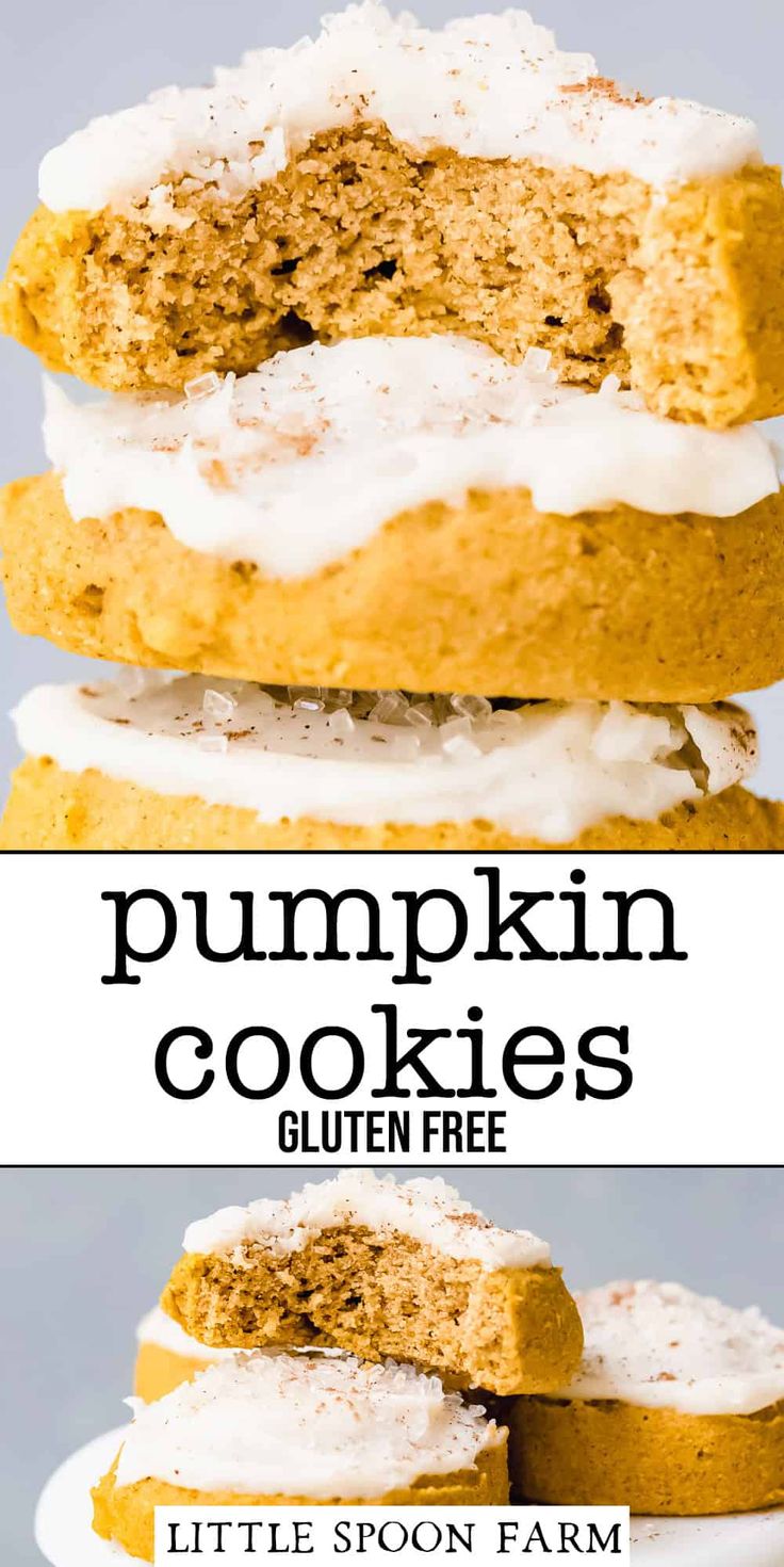 three pumpkin cookies stacked on top of each other