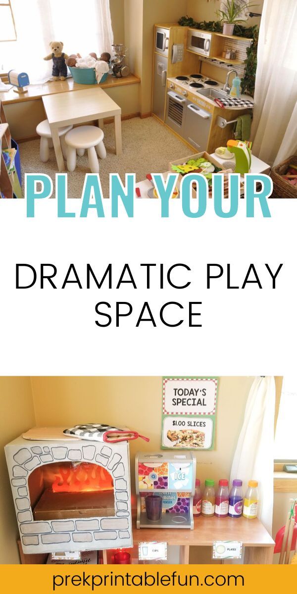 an image of a play space with the words plan your dramatic play space