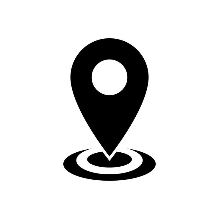 a black and white map pointer icon with an arrow pointing to the right on a white background