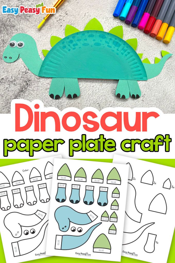 dinosaur paper plate craft with crayons on the table and text that reads, dinosaurs paper plate craft