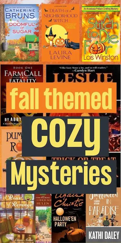 the cover of fall themed cozy mystery books