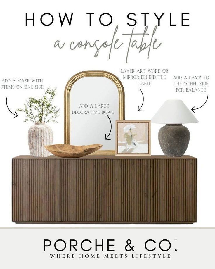 a dresser with pictures on it and the words how to style a console table