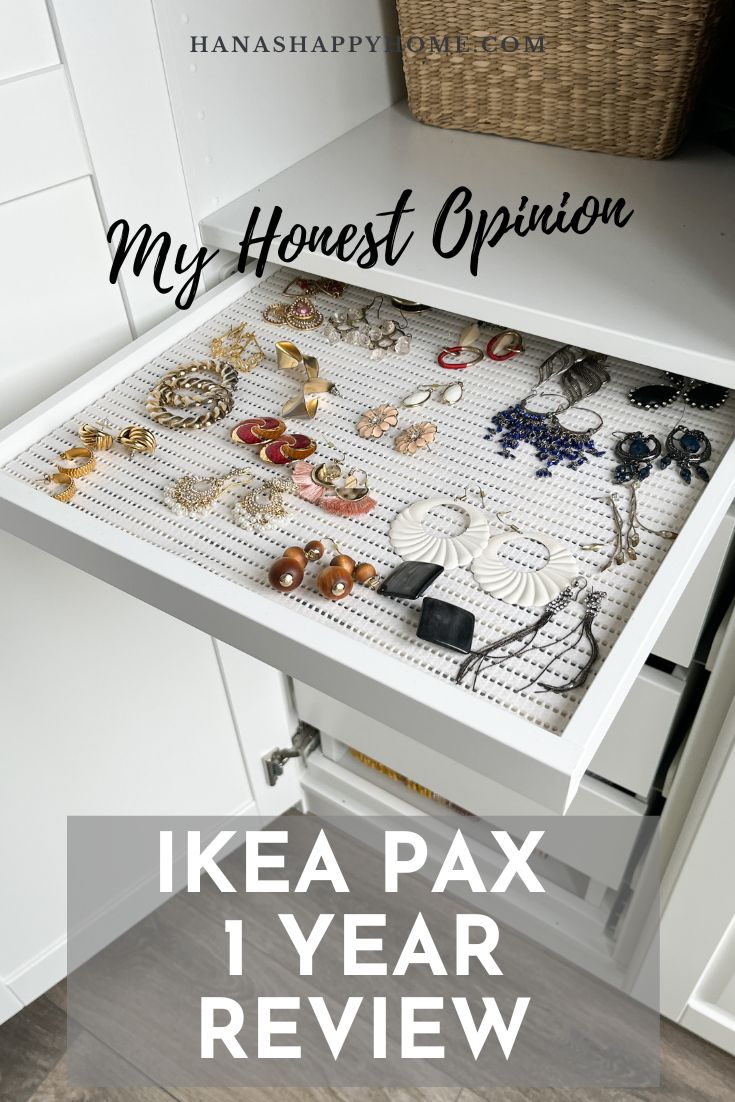 an open drawer with jewelry in it and the words, my honest opinion ikea pax 1 year review