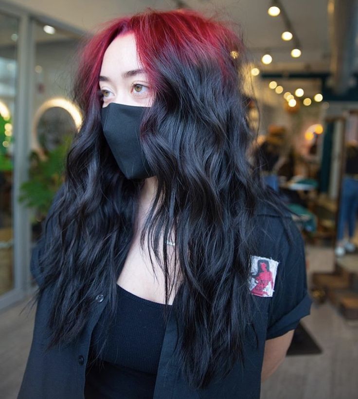 Red Black Dyed Hair, Red Root Black Hair, Red Hot Roots Hair, Red Roots On Black Hair, Only Roots Dyed Hair, Hair Roots Dyed, Red Roots With Black Hair, Red Shadow Root Black Hair, Red Root Hair