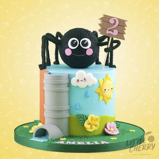 a birthday cake with a spider on top