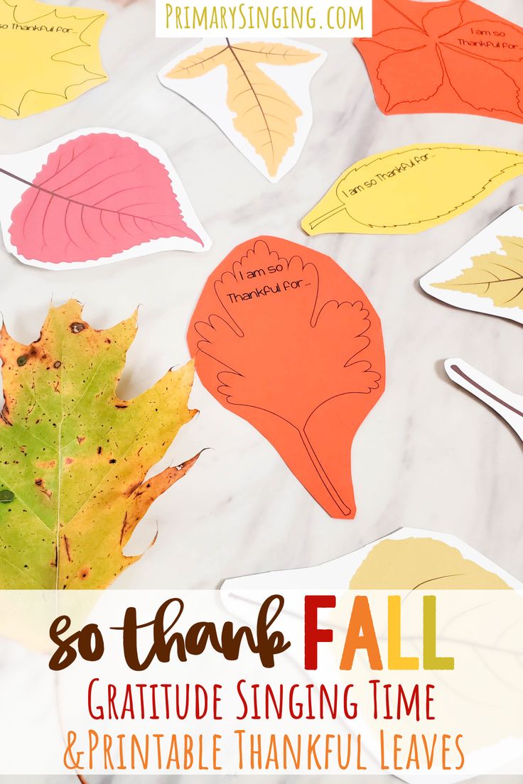 the words so thank fall are written on paper and surrounded by colorful leaf cutouts