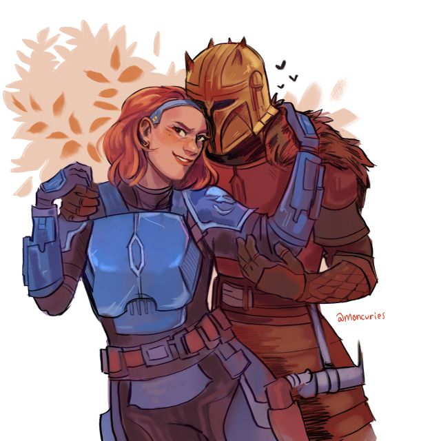 two people in armor standing next to each other, one is hugging the other's head