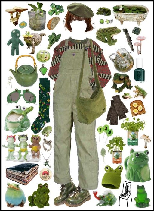 Frog And Toad Aesthetic Outfits, Frog Outfit Aesthetic, Goblin Core Aesthetic Outfits, Frog And Toad Aesthetic, Goblin Core Outfit, Frog Clothes, Frog Outfit, Fairy Core Outfits, Mushroom Png