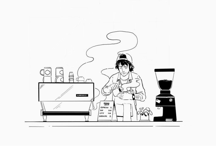 Coffee Machine Drawing, Barista Drawing, Cafe Illustration Art, Cafe Doodle, Coffee Machine Illustration, Coffee Shop Illustration, Coffee Drawings, Coffee Draw, Cafe Drawing