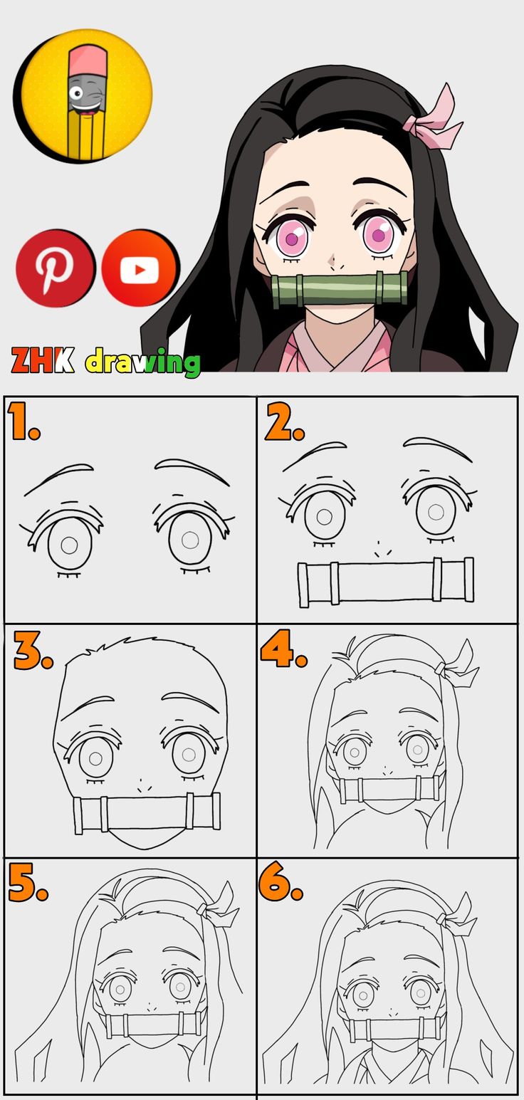 Drawings Of Nezuko, Nezuko Drawing Easy Cute, How To Draw Nezuko Easy, Nezuko Step By Step Drawing, Drawing Ideas Easy Anime Step By Step, Anime Drawing Easy Tutorial, How Drawing Anime, Drawing Nezuko Easy, Nezuko Sketch Easy