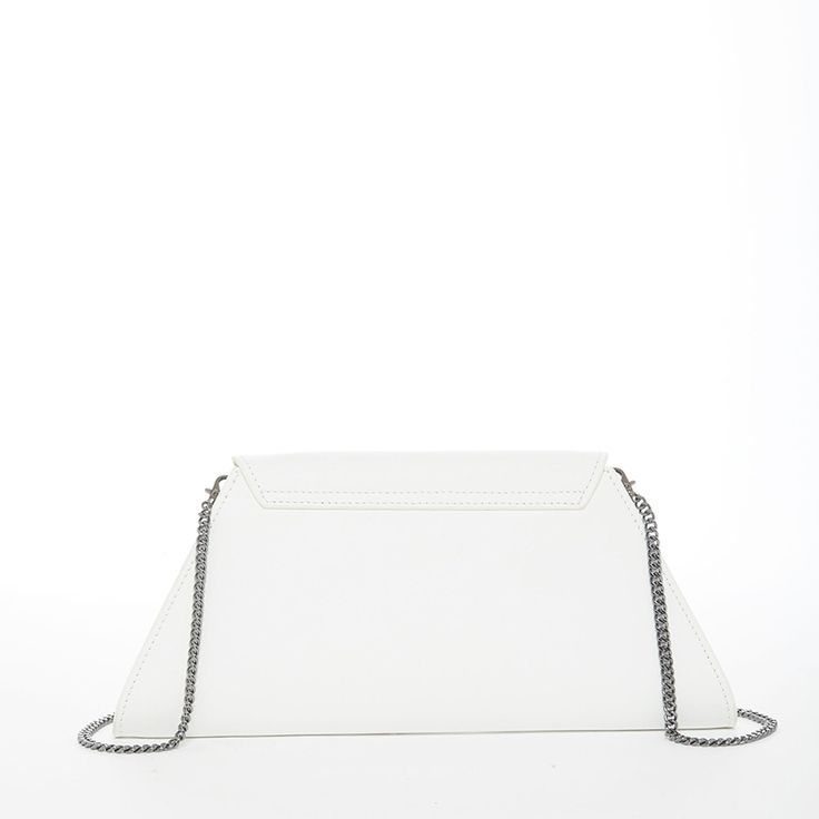 The Angelica is a white clutch bag crafted from Saffiano leather and is accented with a diagonal flap. This cute all white leather clutch purse features a fabric-lined interior with a zipped pocket and a zip closure at the top. With a removable crossbody chain strap, The stylish women's white bag can be worn over the shoulder or as a clutch. This will be your go-to day to night handbag. OUTSIDE: White INTERIOR: Teal HARDWARE: Gunmetal/Pewter WIDTH: 7.5″-12.5" HEIGHT: 5.5″ DEPTH: 1.5″ STRAP DROP: White Flap Shoulder Bag With Chain Strap, White Party Clutch Crossbody, White Crossbody Evening Bag, White Chain Strap Shoulder Evening Bag, Modern White Flap Bag For Evening, White Clutch Evening Bag With Chain Strap, White Crossbody Evening Bag For Everyday, White Luxury Flap Bag With Magnetic Closure, Luxury White Flap Bag With Magnetic Closure