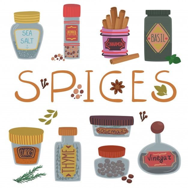 the words spice are surrounded by various types of spices and seasonings, including cinnamons