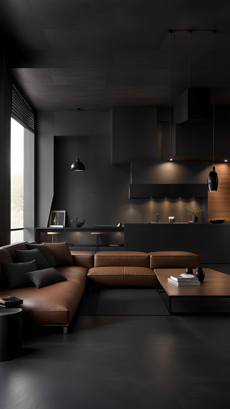 Luxurious Lifestyles: Dark-Themed Living Spaces Dark Modern, Home Cinema Room, Dark Living Rooms, Home Design Inspiration, Modern Minimalist Living Room, Black Living Room, Living Room Design Inspiration, Dark Interiors, Ideas Living Room