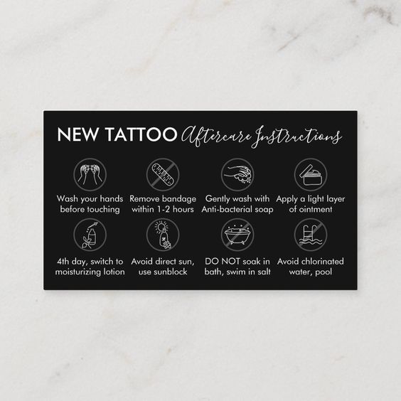 a black and white business card with the words, new tattoo aftershoes on it