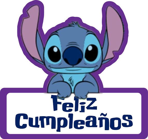 a cartoon character holding a sign with the words feliz cumpleanos