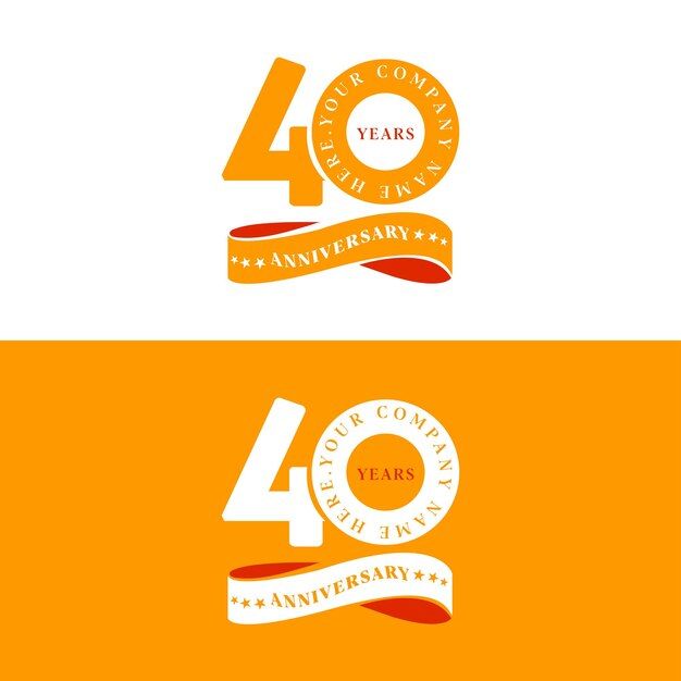 an anniversary logo with the number forty years and ribbon around it, on two different colors