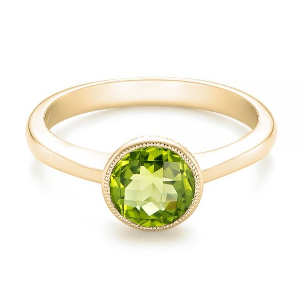 14k Yellow Gold Bezel Set Peridot Ring #102636 - Seattle Bellevue | Joseph Jewelry Classic Green Diamond Ring With Bezel Setting, Timeless Green Rings With Bezel Setting, Elegant Green Birthstone Ring With Bezel Setting, Classic Peridot Gemstone Diamond Ring, Classic Peridot Diamond Ring, Classic Green Ring With Bezel Setting, Classic Green Rings With Bezel Setting, Yellow Gold Peridot Jewelry With Center Stone, Peridot Center Stone Yellow Gold Jewelry