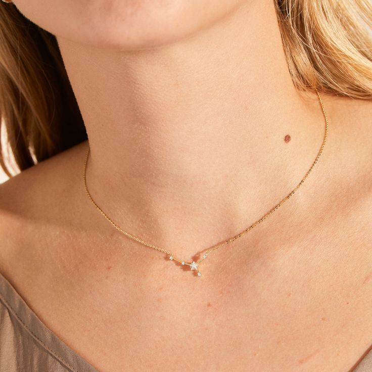 Give your look a touch of personality by adorning your Zodiac Constellation! Let the stars guide you to this perfect, gift-ready necklace. Each necklace comes on a gorgeous matte gold jewelry card that highlights each of the signs' best qualities. High-quality cubic zirconia stones are prong set into recycled 925 sterling silver settings. The piece is then plated with fine 14k gold for a brilliant shine and luxurious feel. We finish all of our sterling silver jewelry with a specialized coating t Matte Gold Jewelry, Pisces And Capricorn, Pisces Constellation, Constellation Necklace, Taurus And Gemini, Zodiac Constellations, 14k Gold Necklace, Jewelry Card, Cz Stone