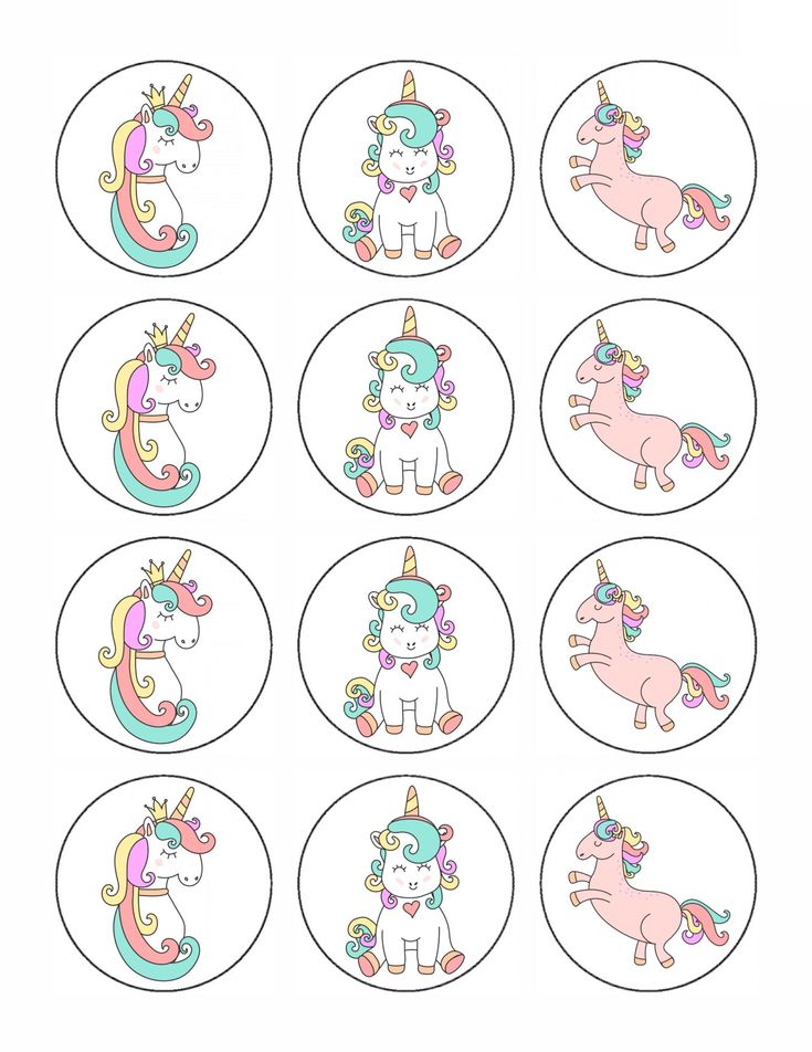 unicorn stickers with different colors and designs on the bottom one is for children to color