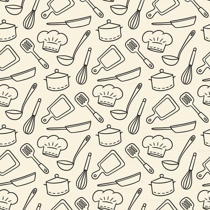 seamless pattern with cooking utensils and kitchenware on white background illustration in hand drawn style