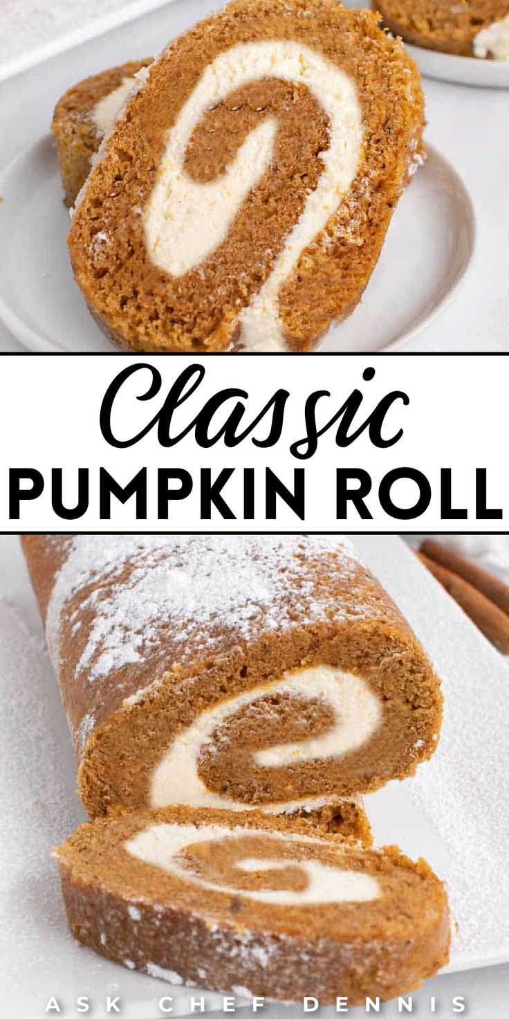 a close up of a pumpkin roll on a plate